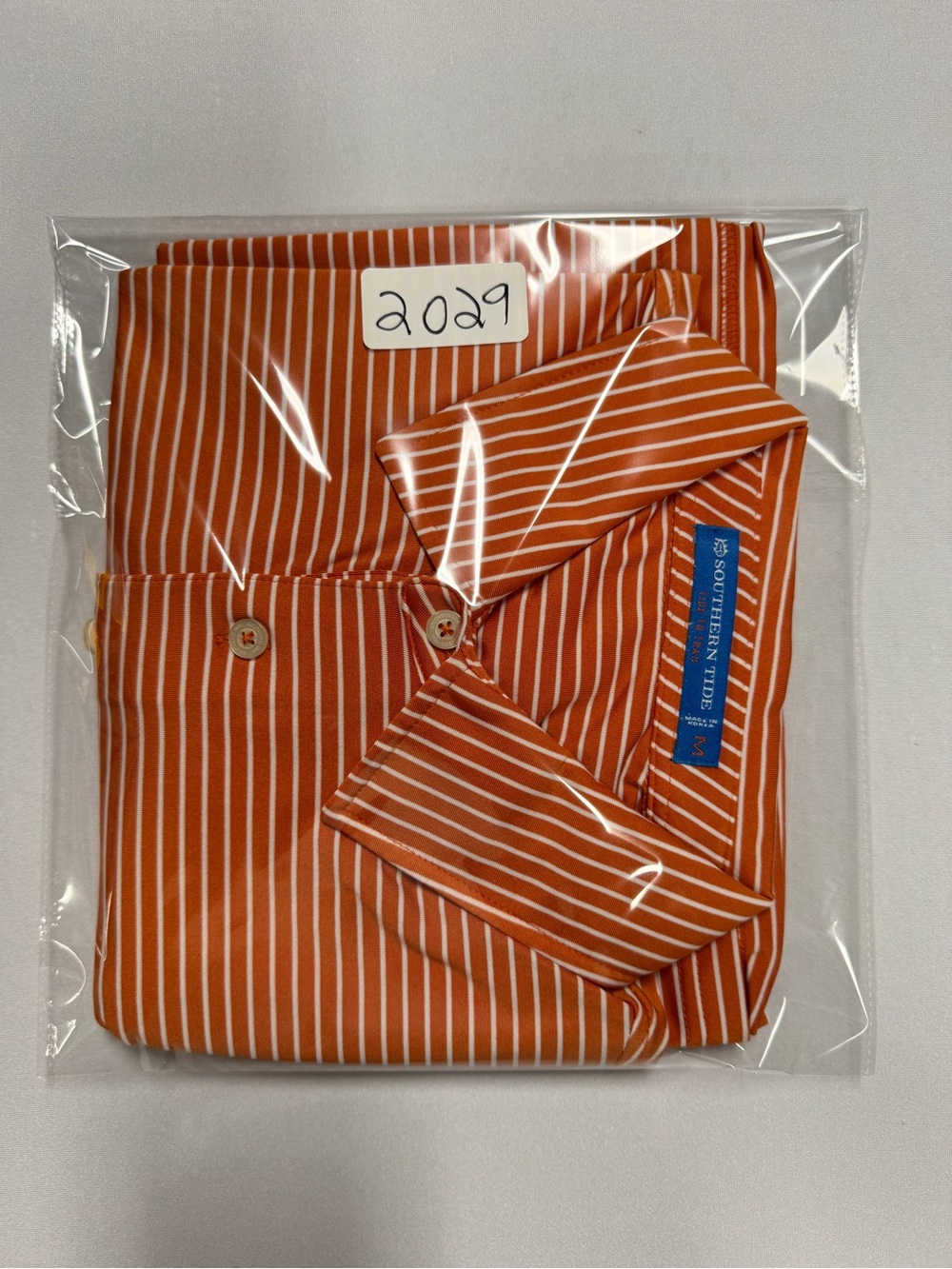 Men’s Medium Southern Tide Orange/White Stripe Performance Polo Short Sleeve - Picture 6 of 6